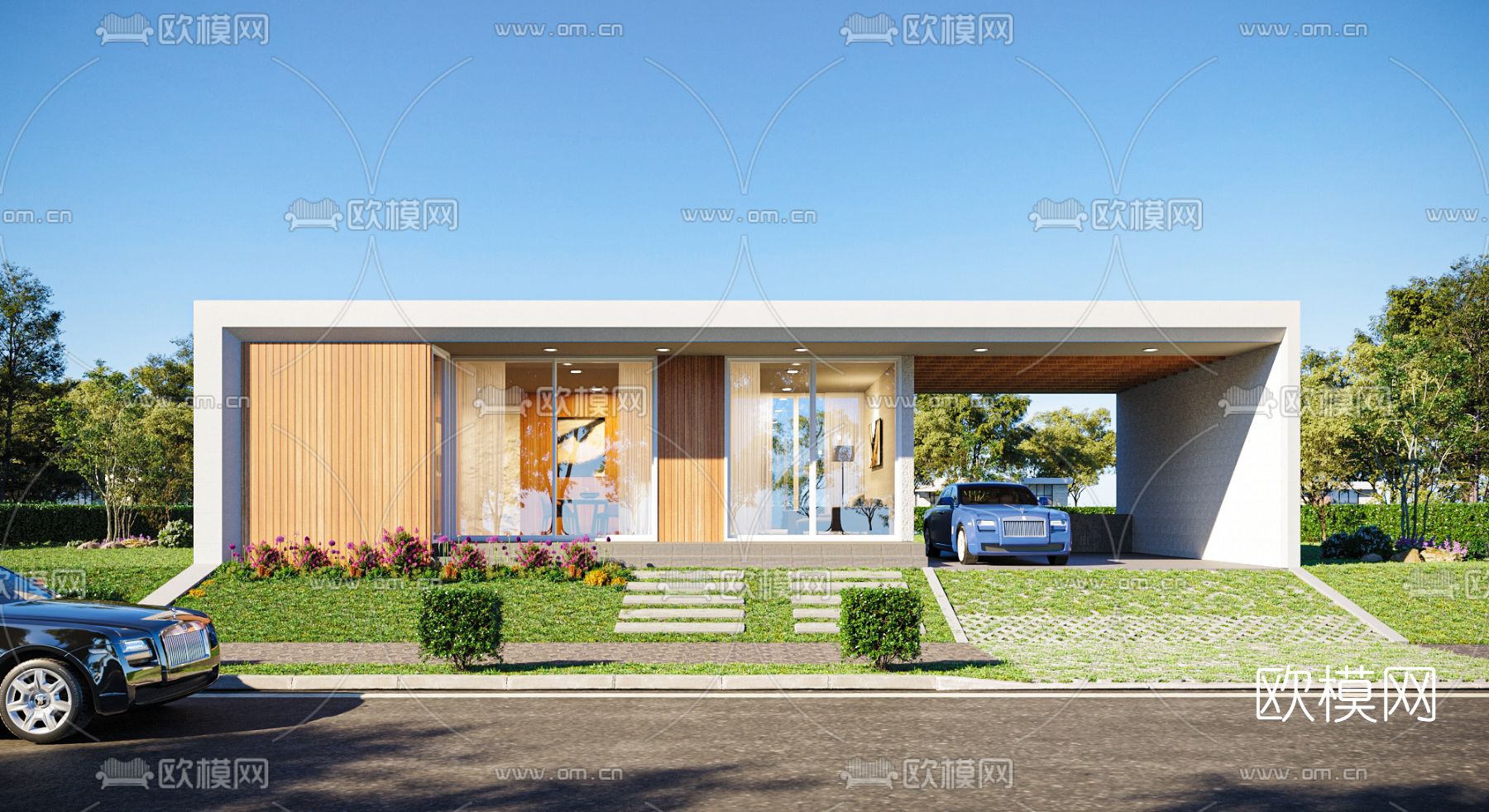 现代别墅外观3d模型下载（渲染图2）