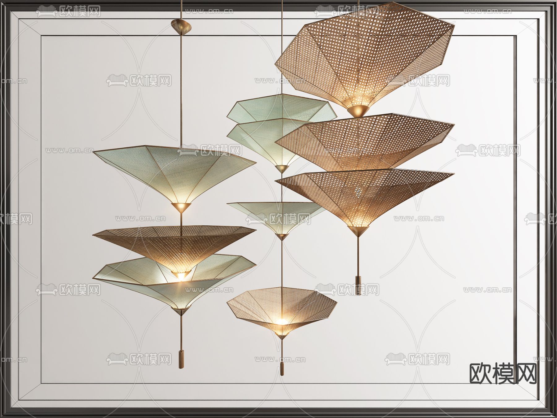 新中式藤编 多层 装饰吊灯su模型下载（渲染图1）