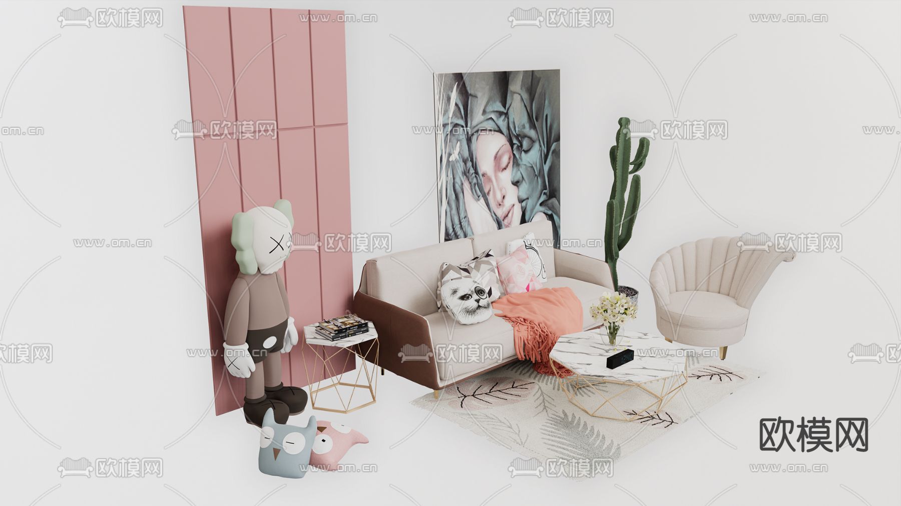 北欧组合沙发su模型下载（渲染图3）