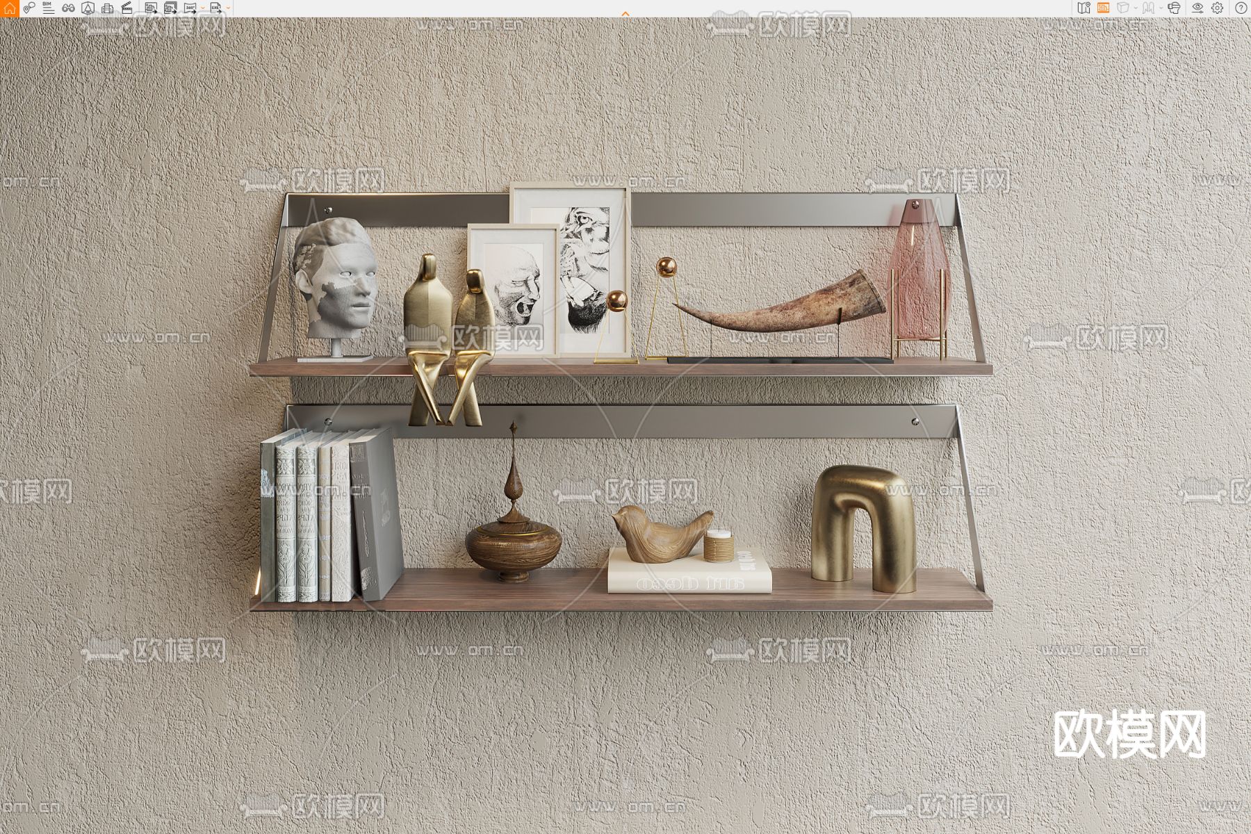 US FAN 现代壁架 装饰架su模型下载（渲染图2）