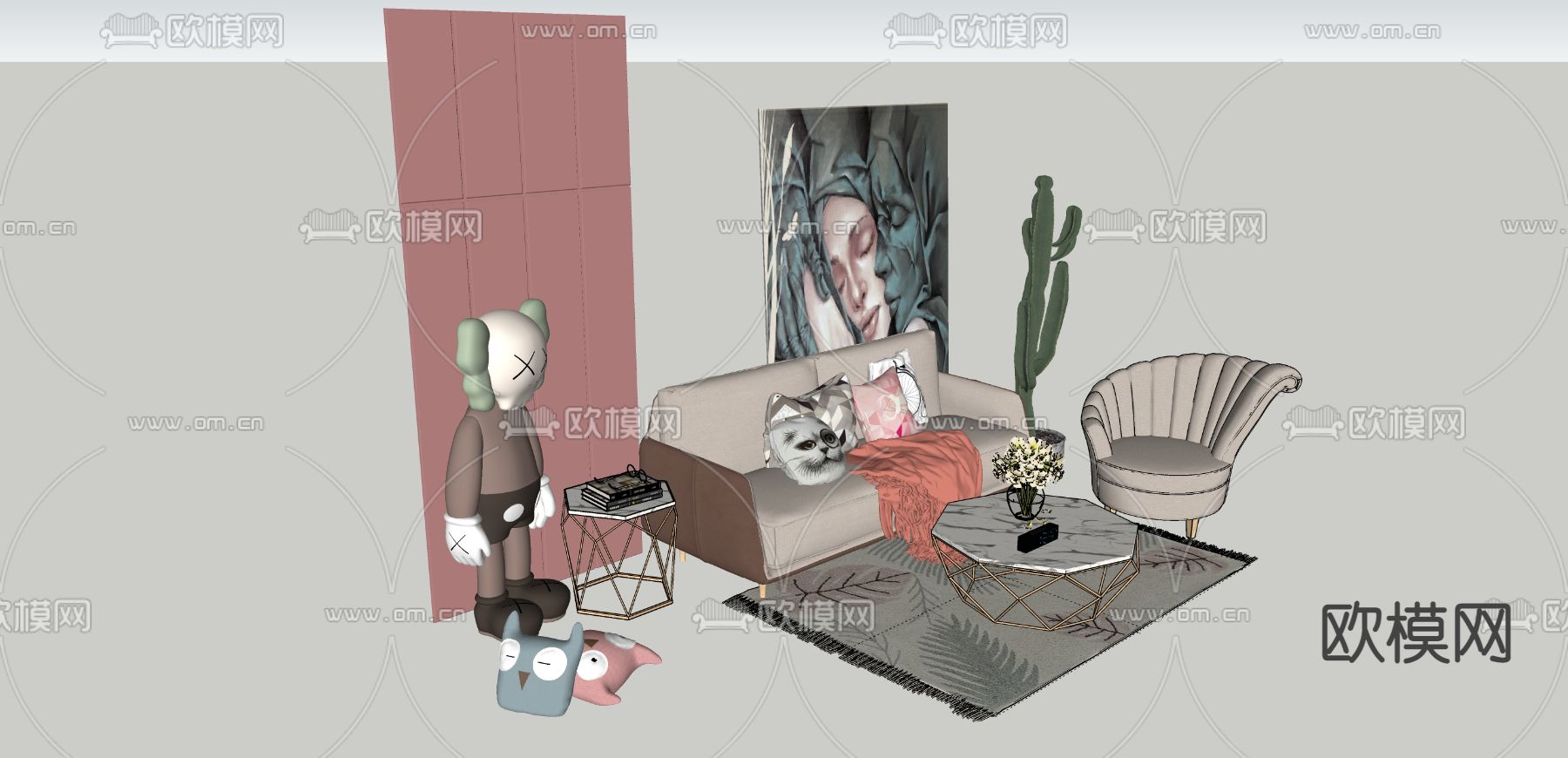 北欧组合沙发su模型下载（渲染图2）