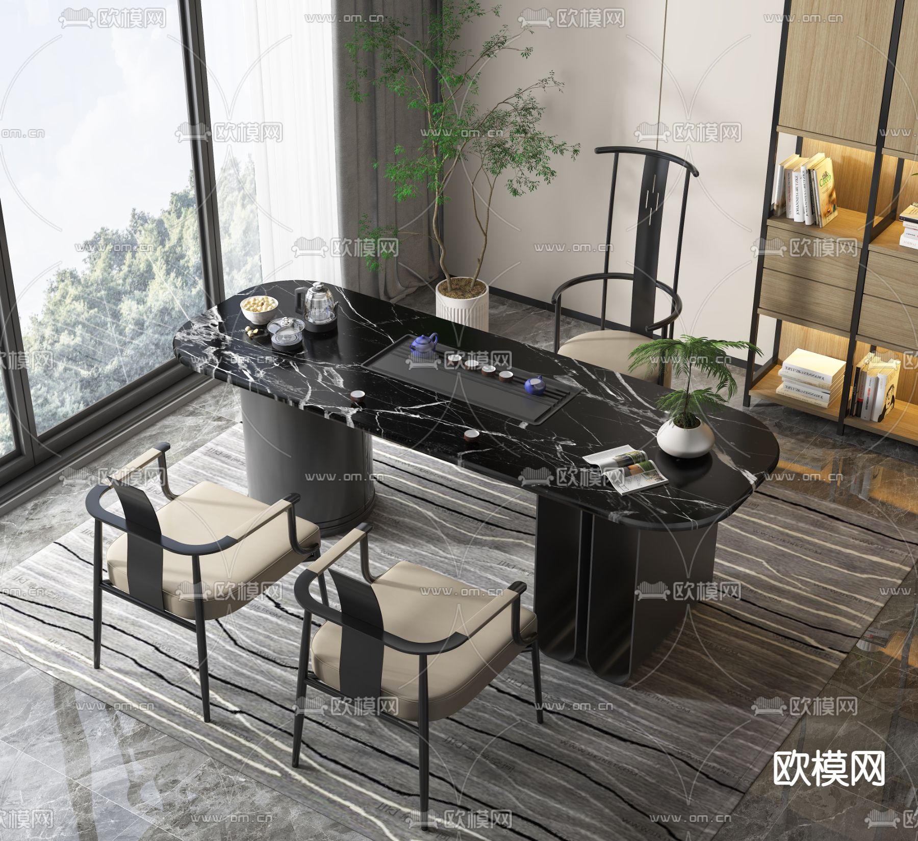 新中式茶桌椅3d模型