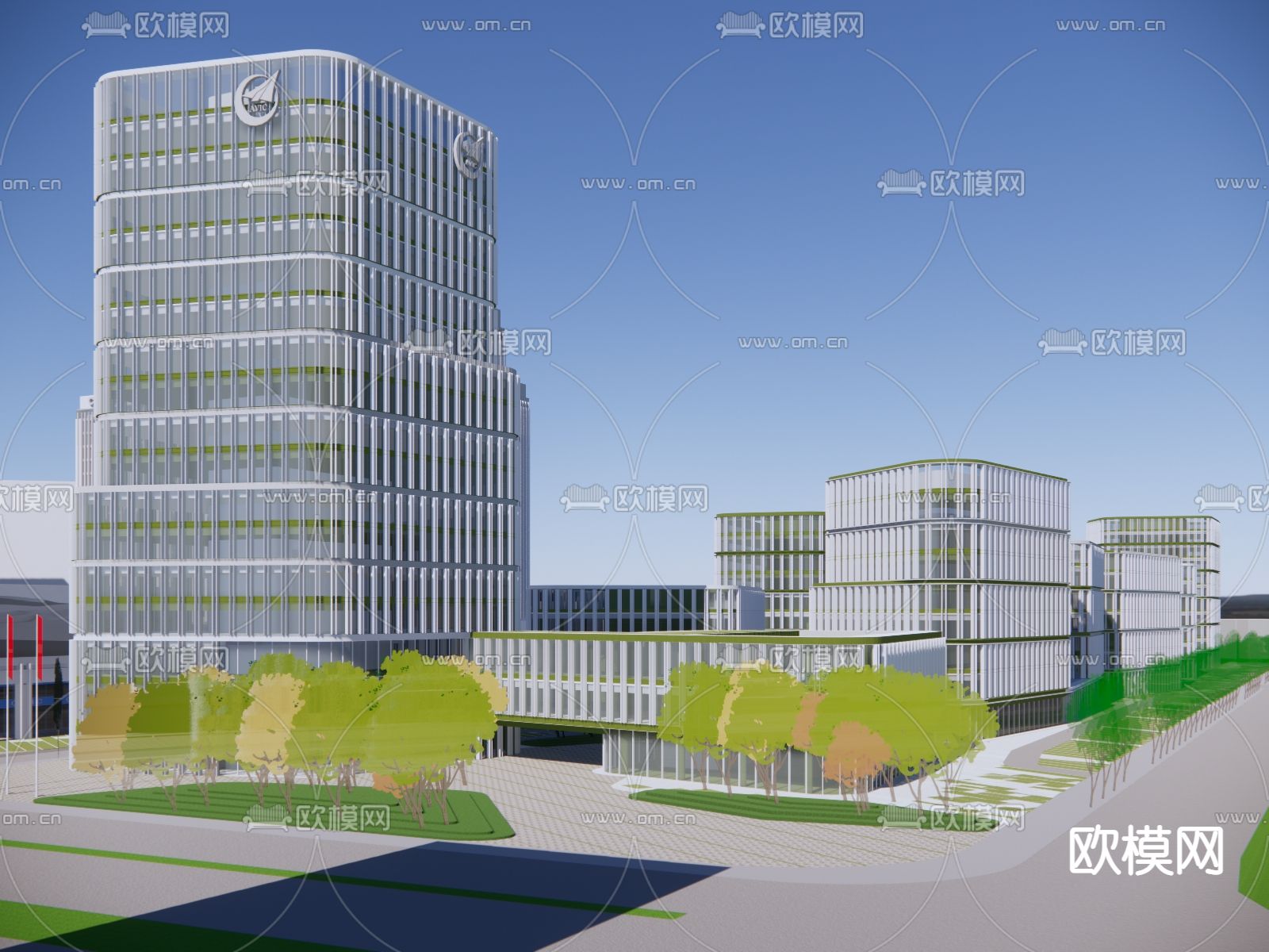 办公产业园鸟瞰su模型下载（渲染图4）