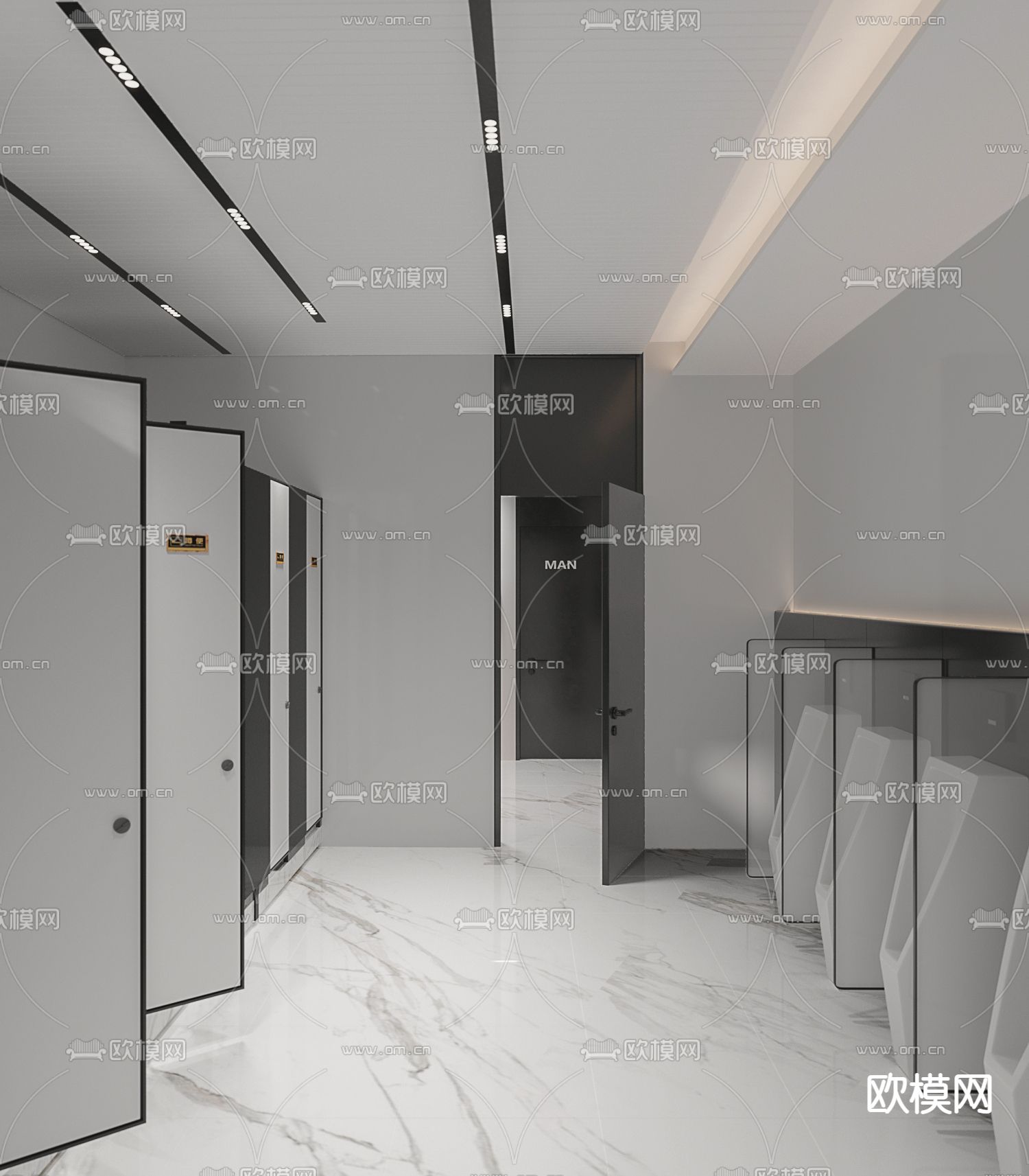 现代公共卫生间免费3d模型下载（渲染图4）