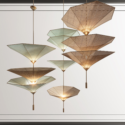  新中式藤编 多层 装饰吊灯su模型 