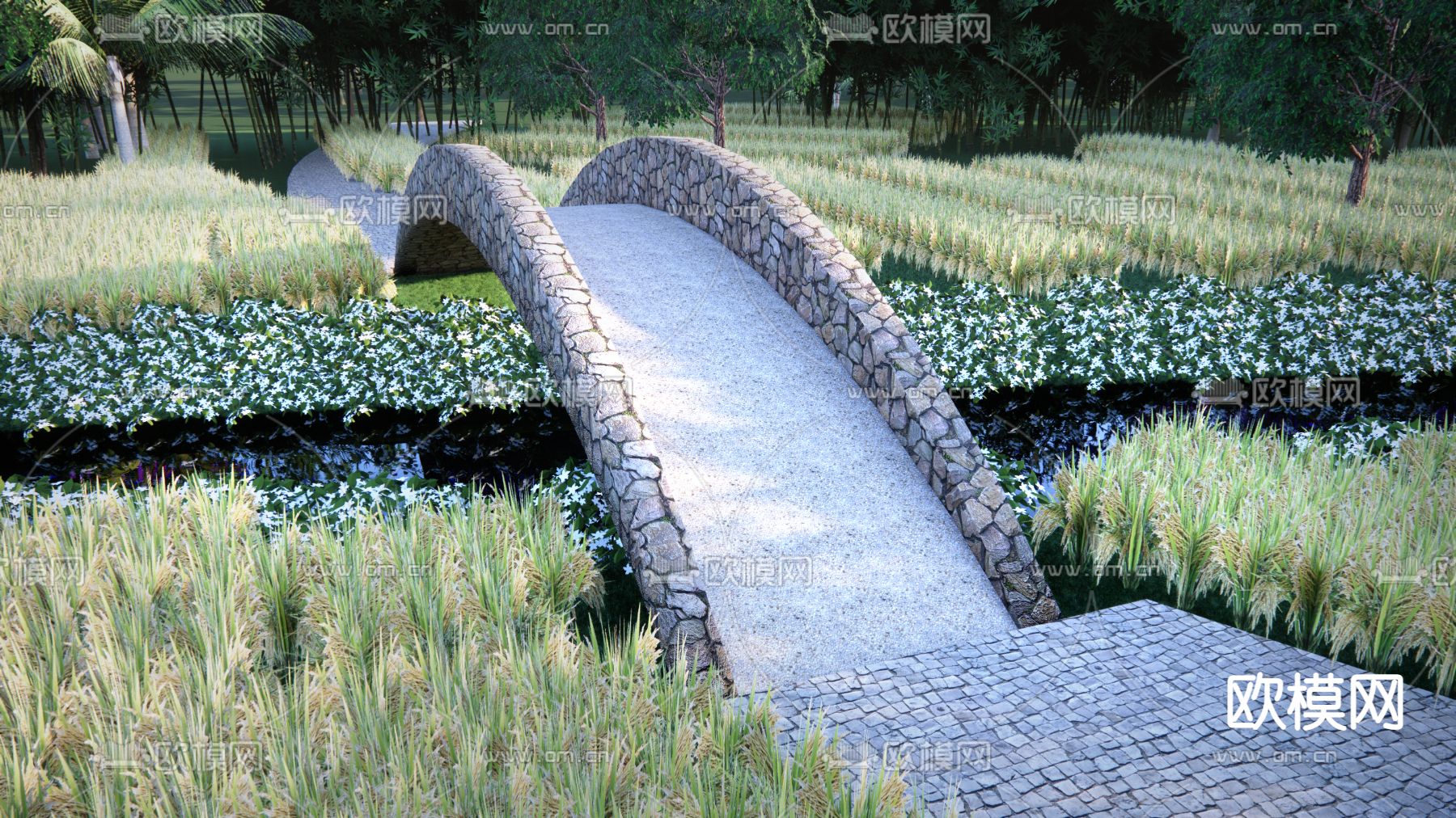 自然风景观桥 生态石桥su模型下载（渲染图2）