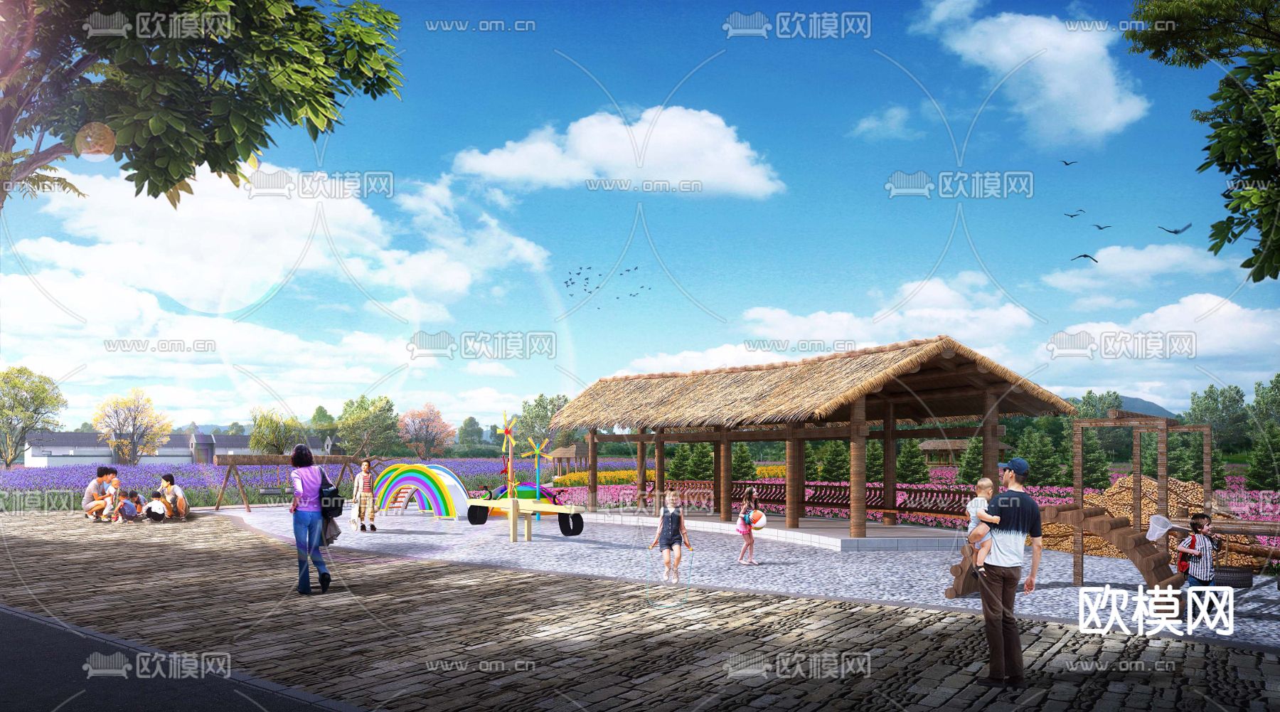 美丽乡村花海psd下载