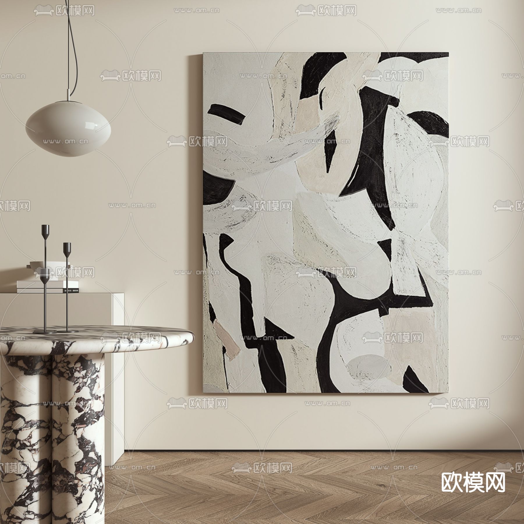 侘寂风抽象装饰画 挂画su模型下载（渲染图1）