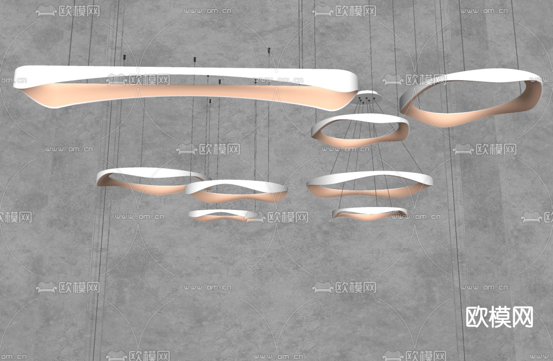 环形吊灯 客厅吊灯su模型下载（渲染图2）