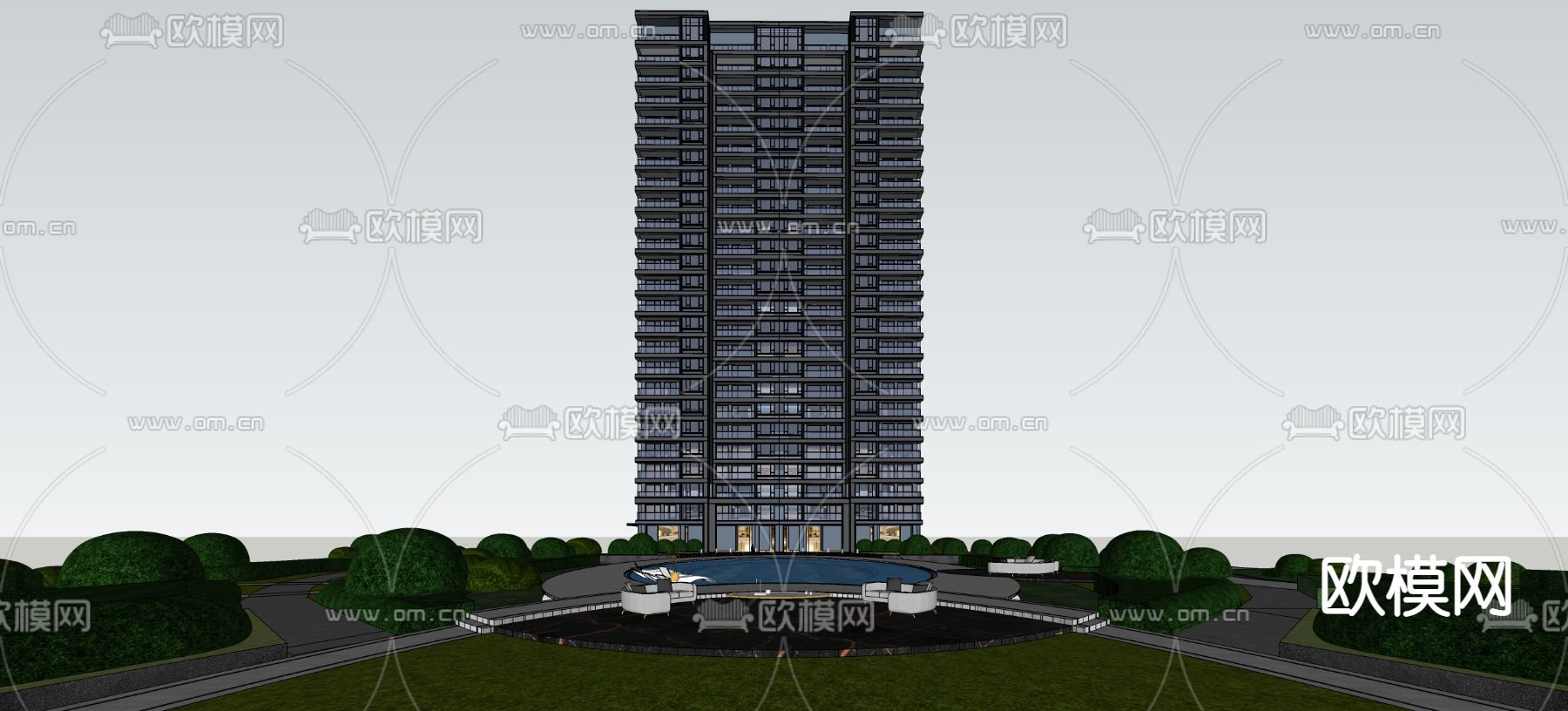 现代高层住宅楼su模型