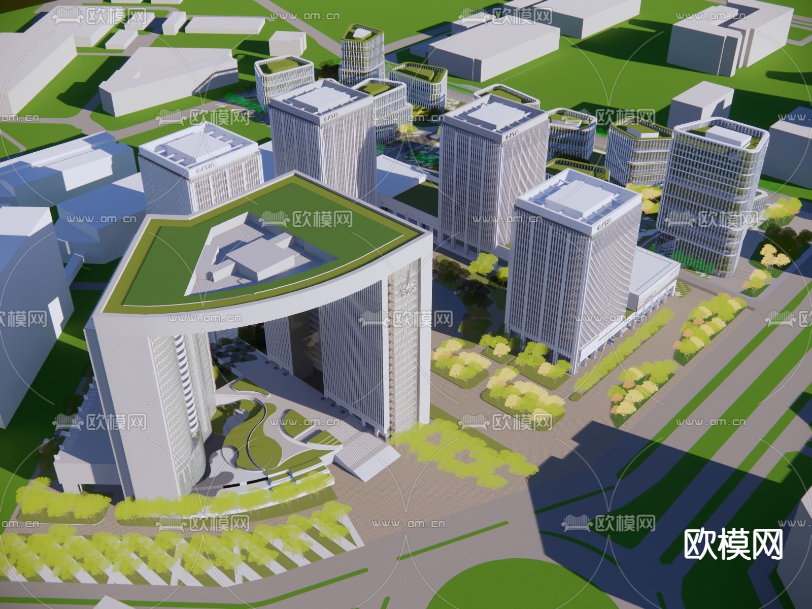 办公产业园鸟瞰su模型下载（渲染图2）