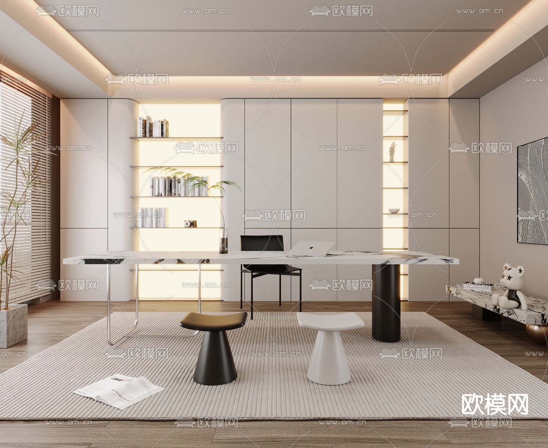 现代书房3d模型下载_ID12236330_3dmax免费模型-欧模网