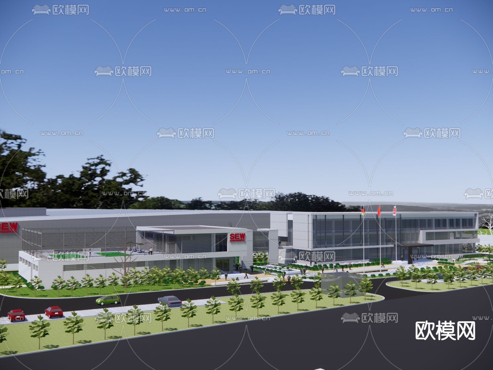 现代办公产业园鸟瞰su模型下载（渲染图3）