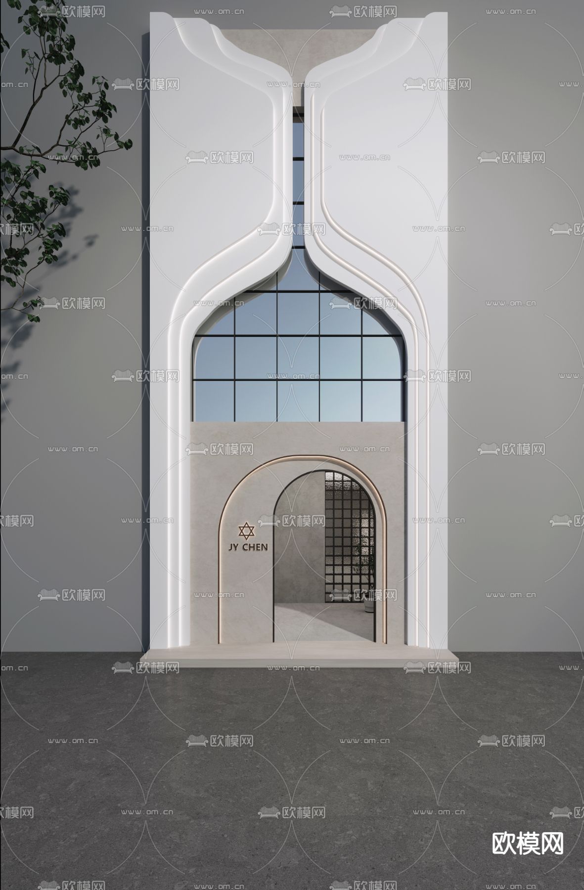 侘寂门头门面 橱窗3d模型下载（渲染图1）