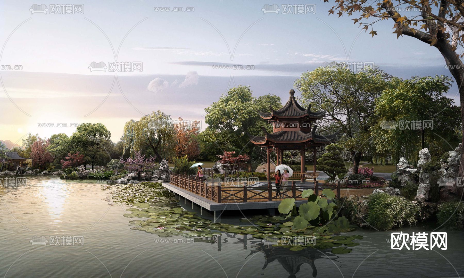 公园河边景观psd下载