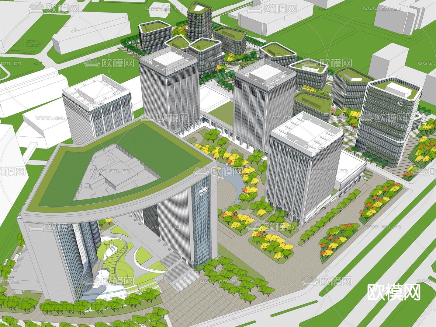 办公产业园鸟瞰su模型下载（渲染图3）