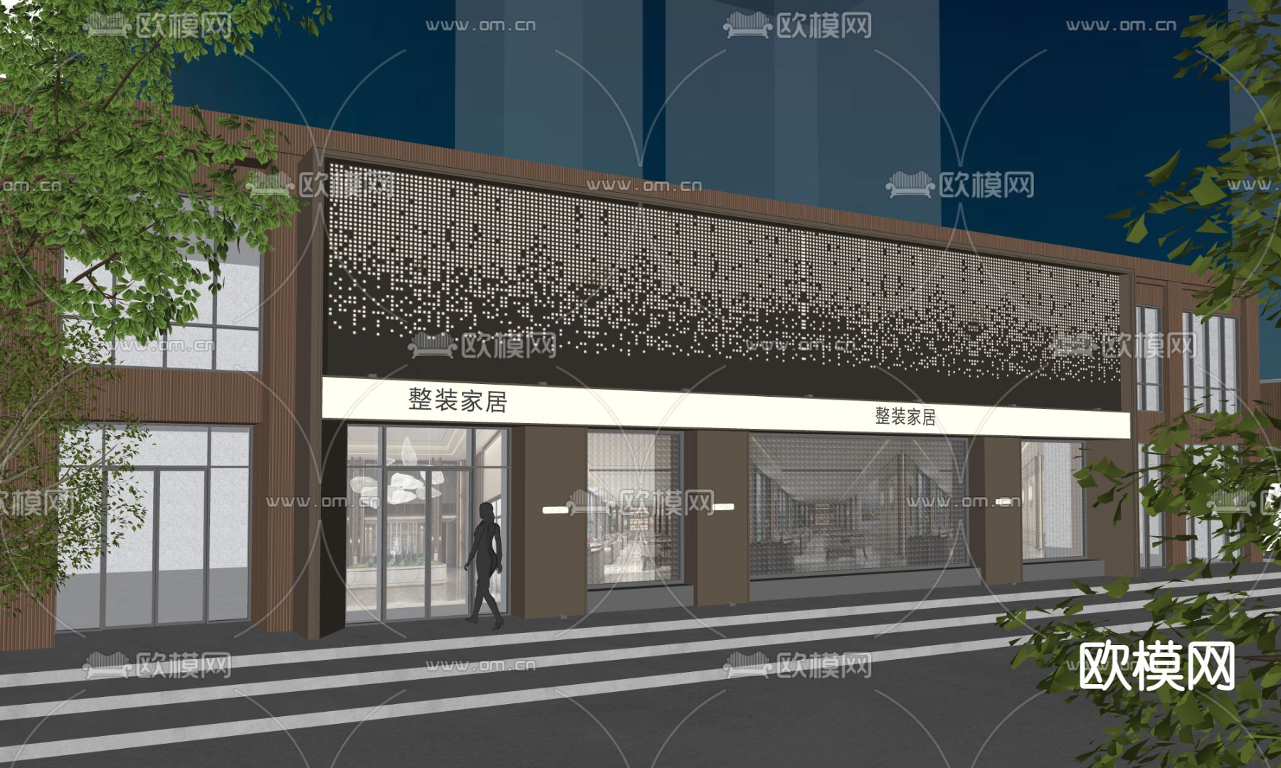 现代店铺门头su模型下载（渲染图3）