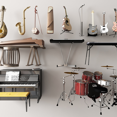  古筝 架子鼓 吉他 钢琴 二胡 琵琶 电子琴su模型 