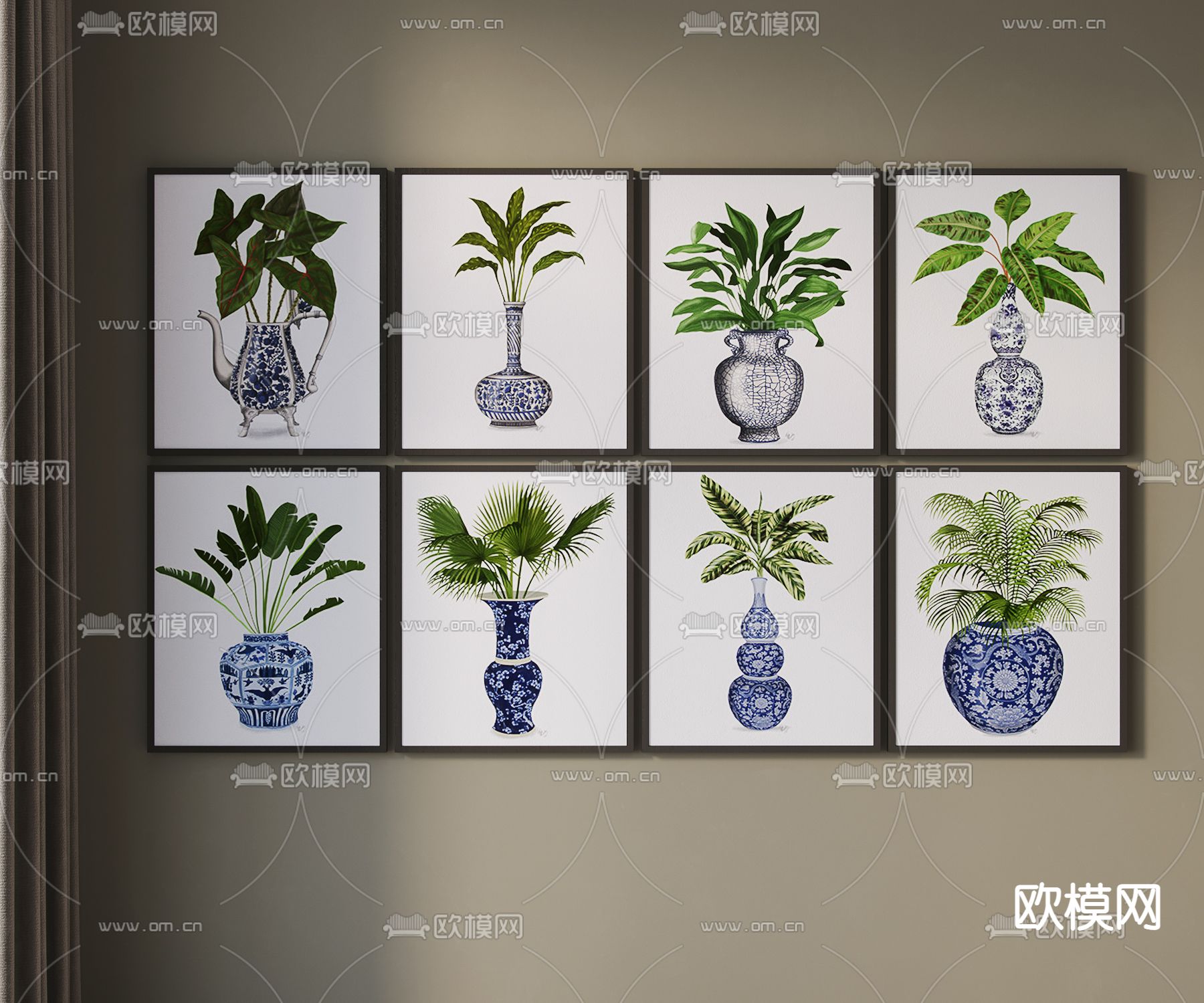 新中式装饰画 挂画su模型