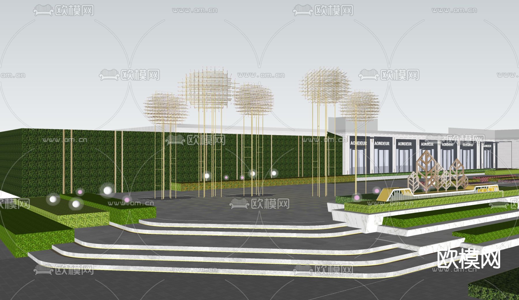现代示范区展示区su模型下载（渲染图2）