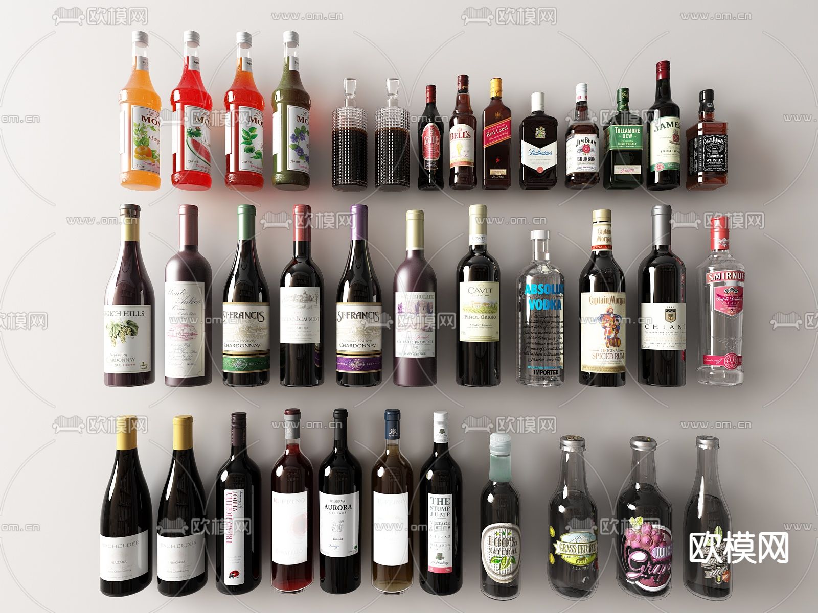 现代红酒 洋酒 酒瓶su模型下载（渲染图1）