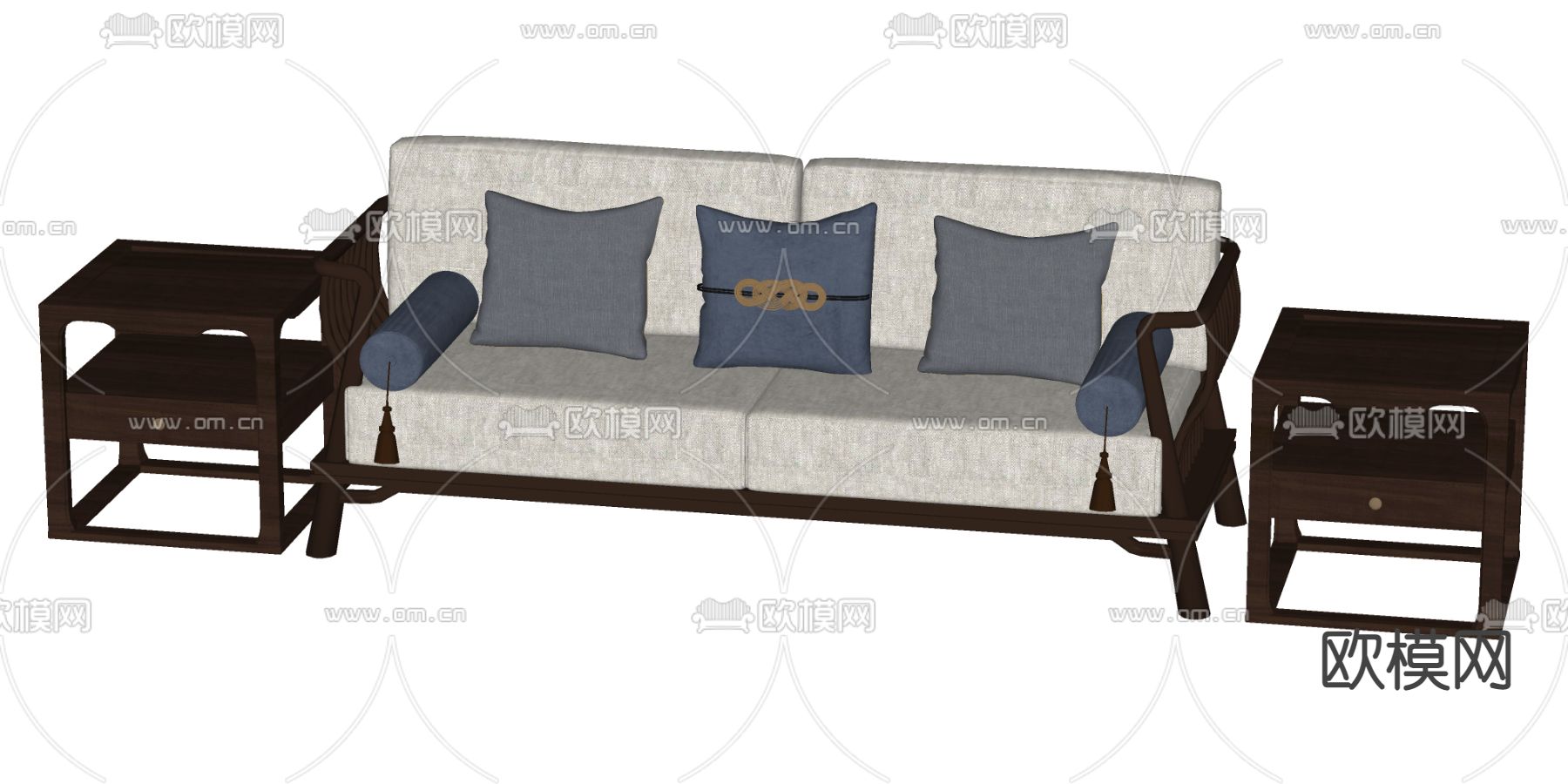 新中式双人沙发su模型下载（渲染图2）