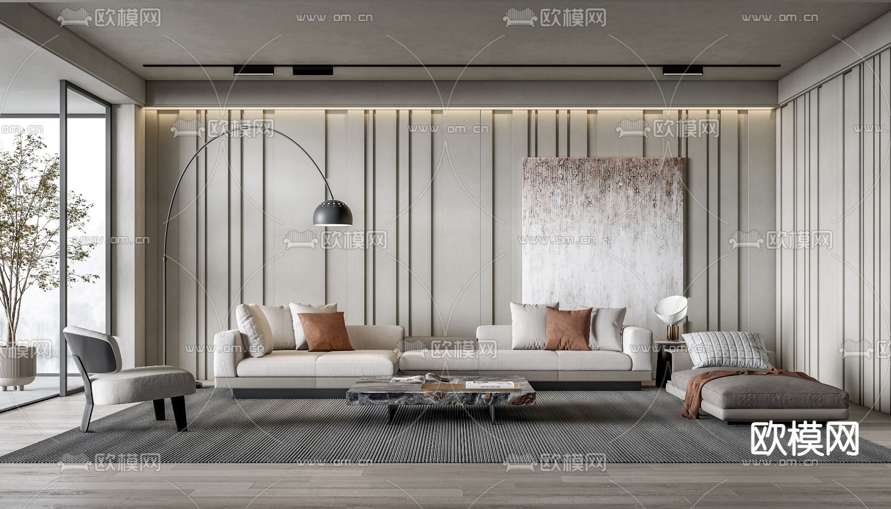 现代客厅su模型下载_ID12236619_sketchup模型下载-欧模网