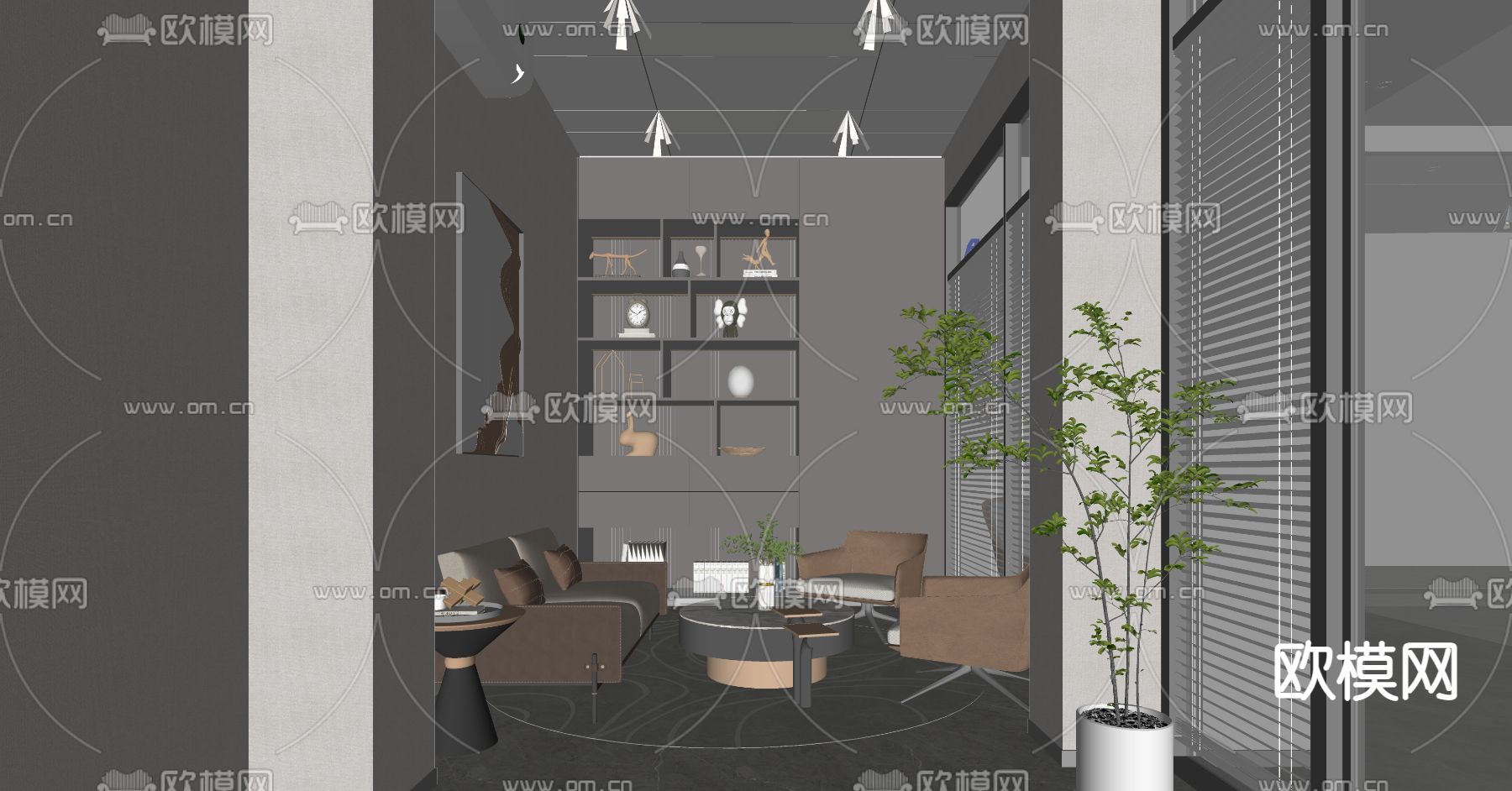 现代办公室休息区su模型下载（渲染图2）