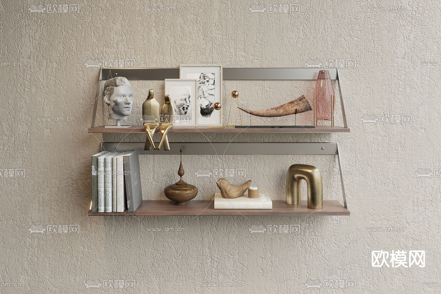 US FAN 现代壁架 装饰架su模型下载（渲染图1）