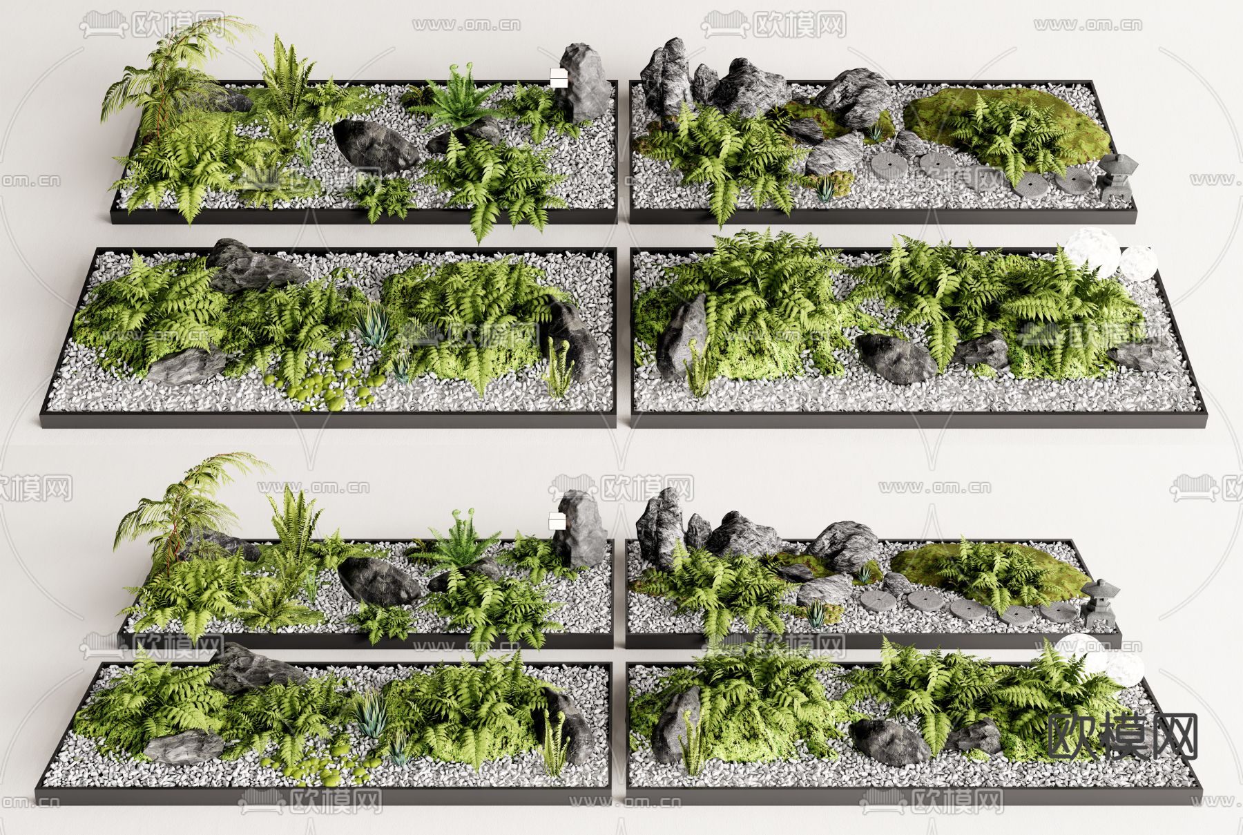 庭院石头蕨类 植物堆小品3d模型下载