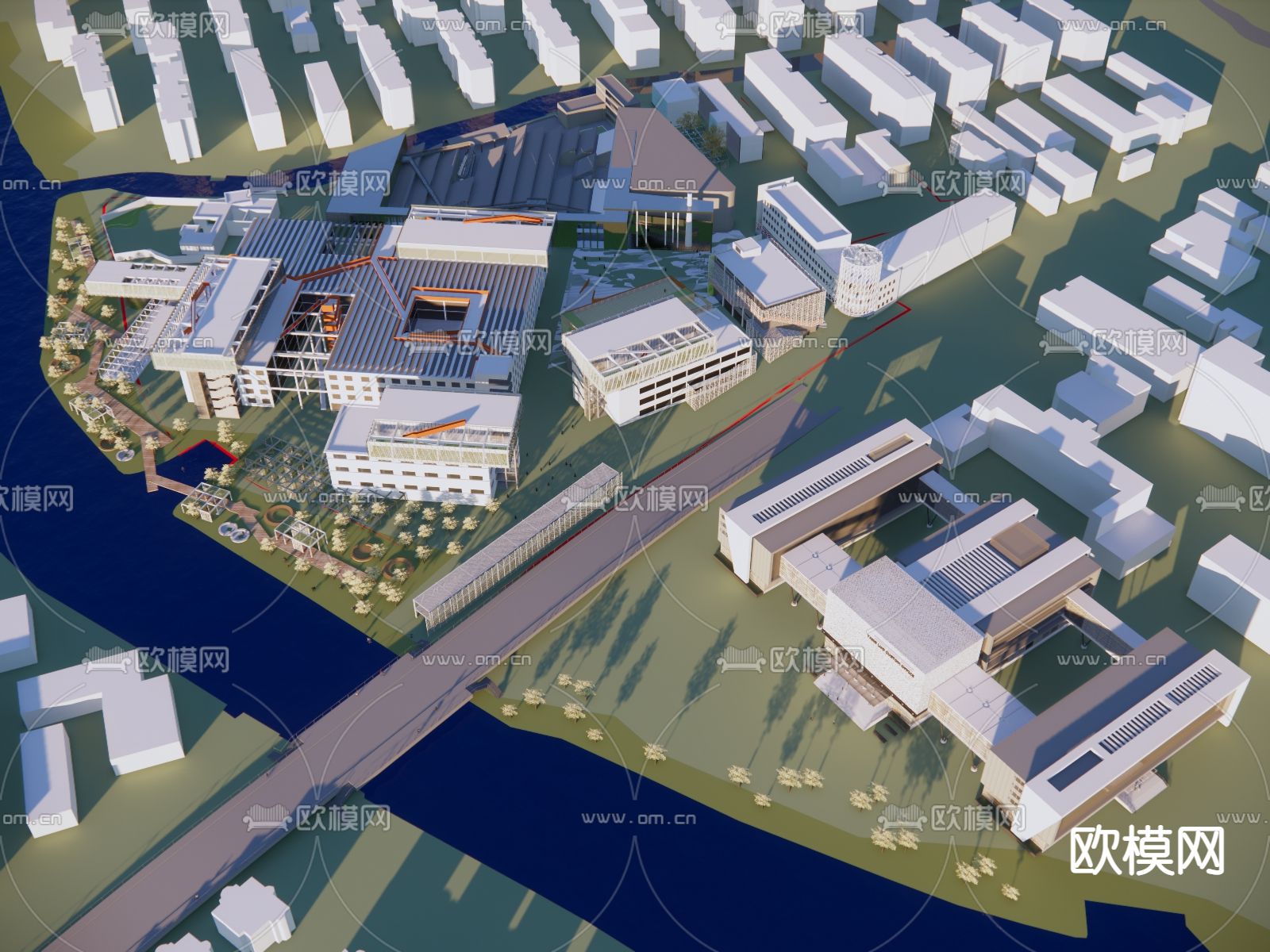 现代产业园 建筑外观su模型下载（渲染图4）
