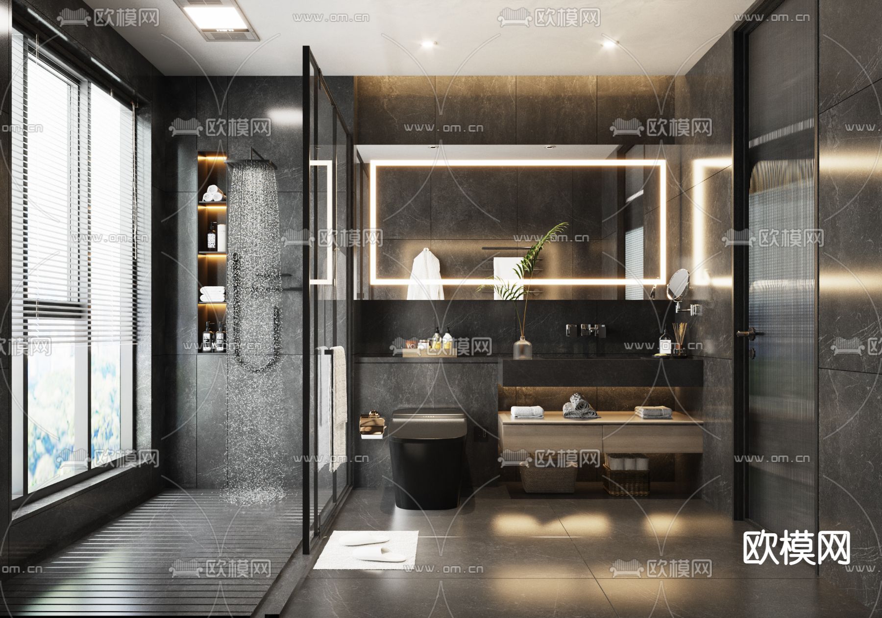 暗黑风卫生间 浴室3d模型下载