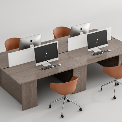  现代卡位办公桌椅su模型 