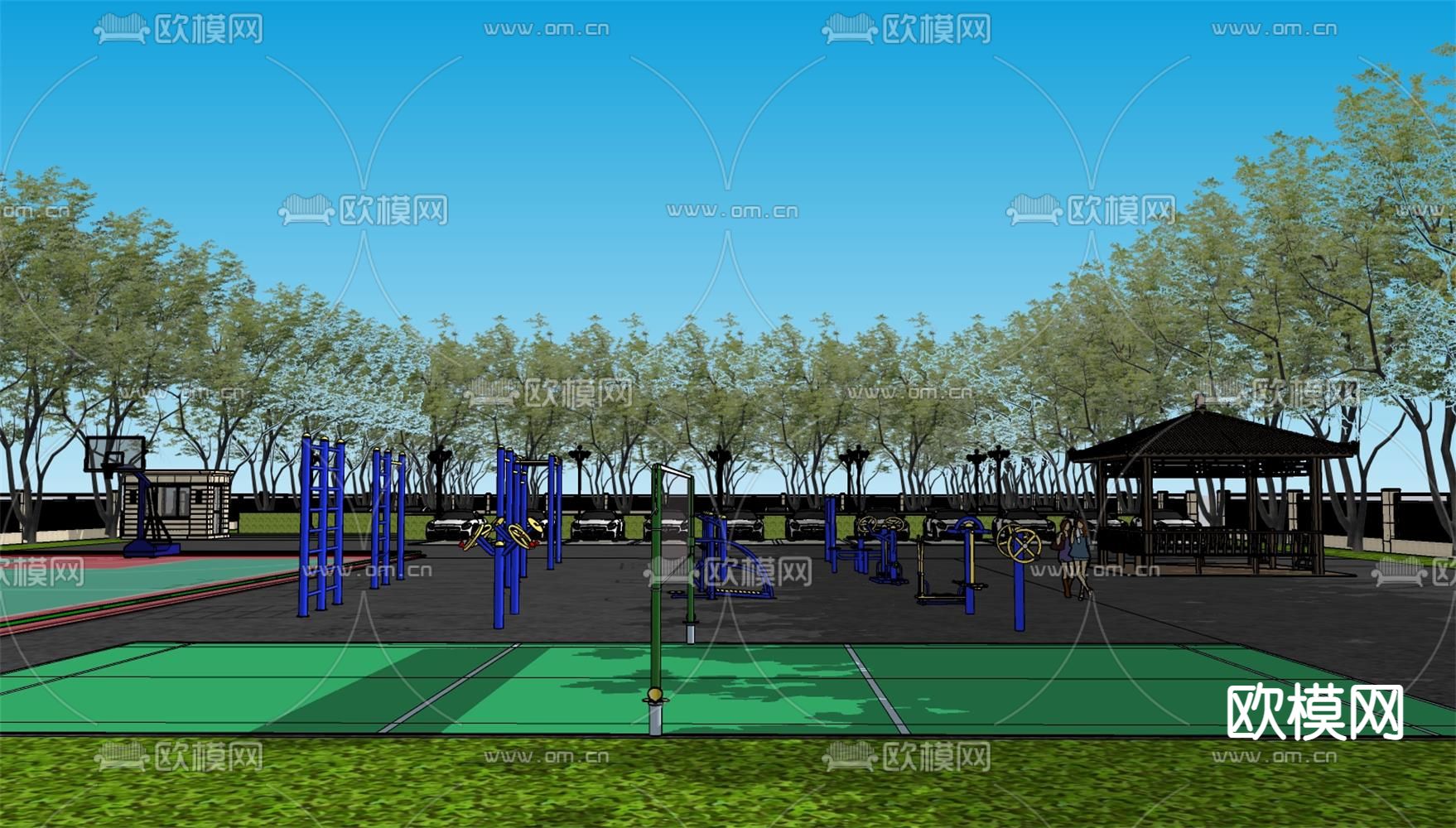 现代篮球场停车场su模型下载（渲染图4）