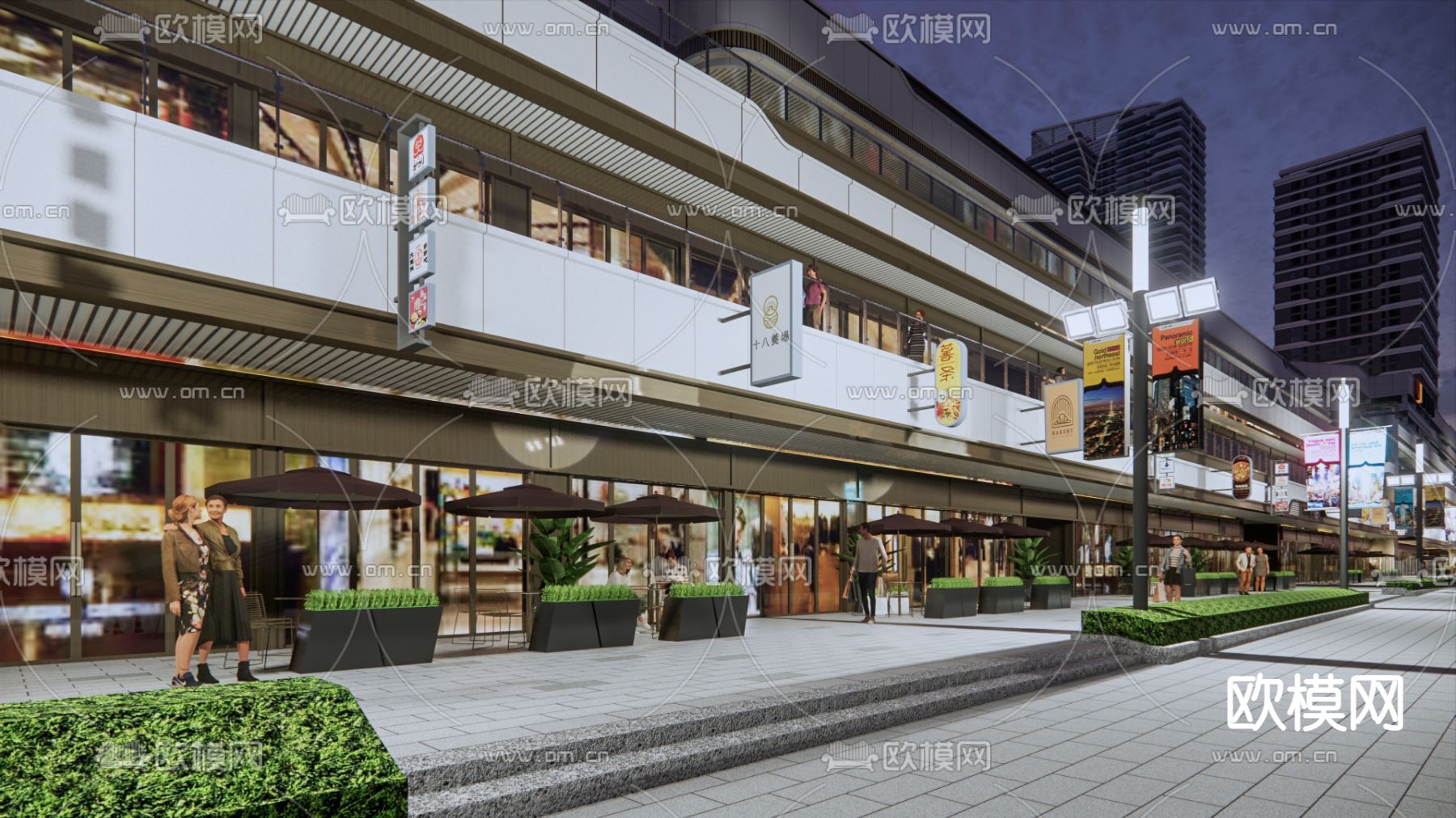 现代商业街入口su模型下载（渲染图3）
