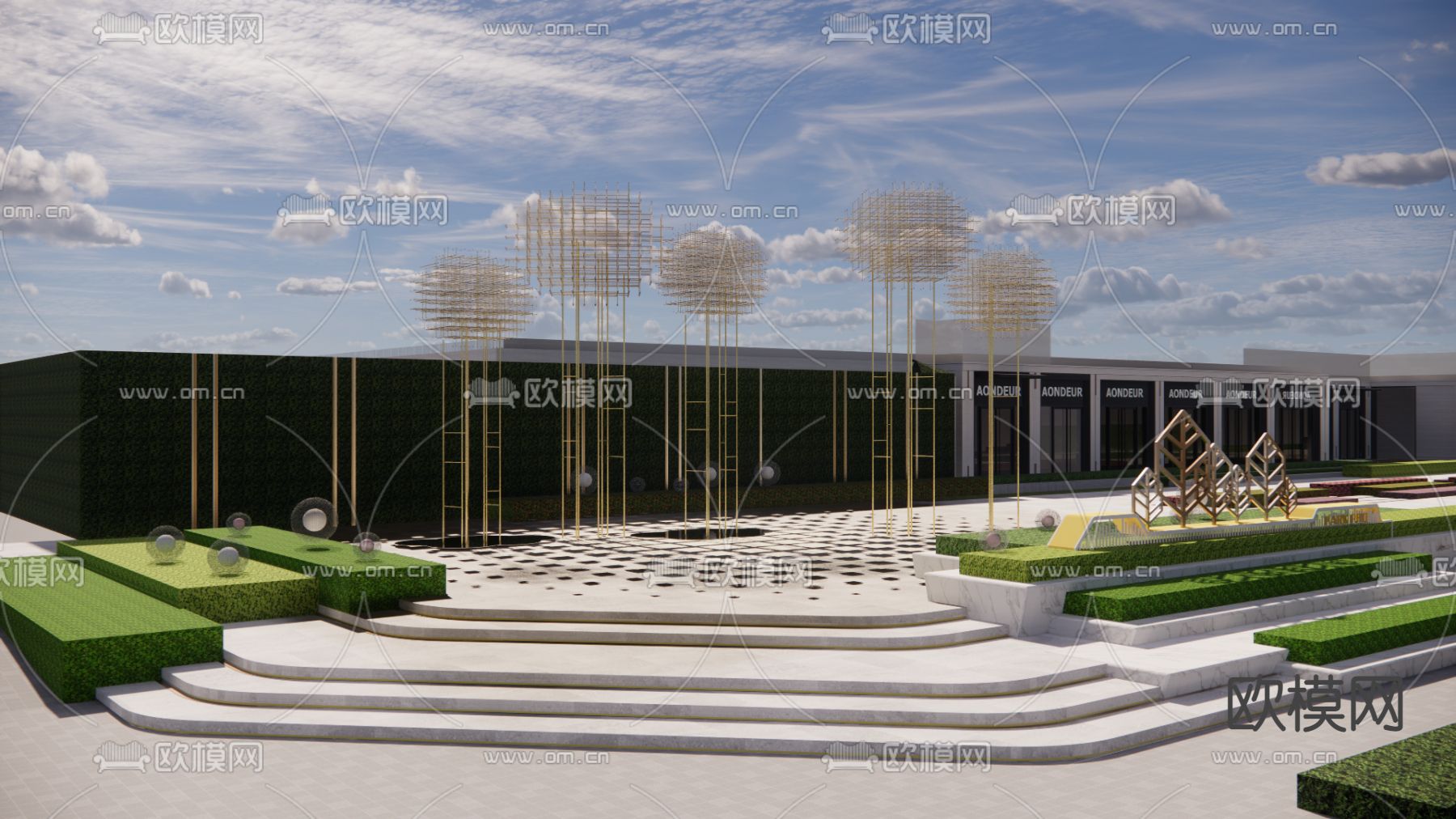 现代示范区展示区su模型下载（渲染图1）