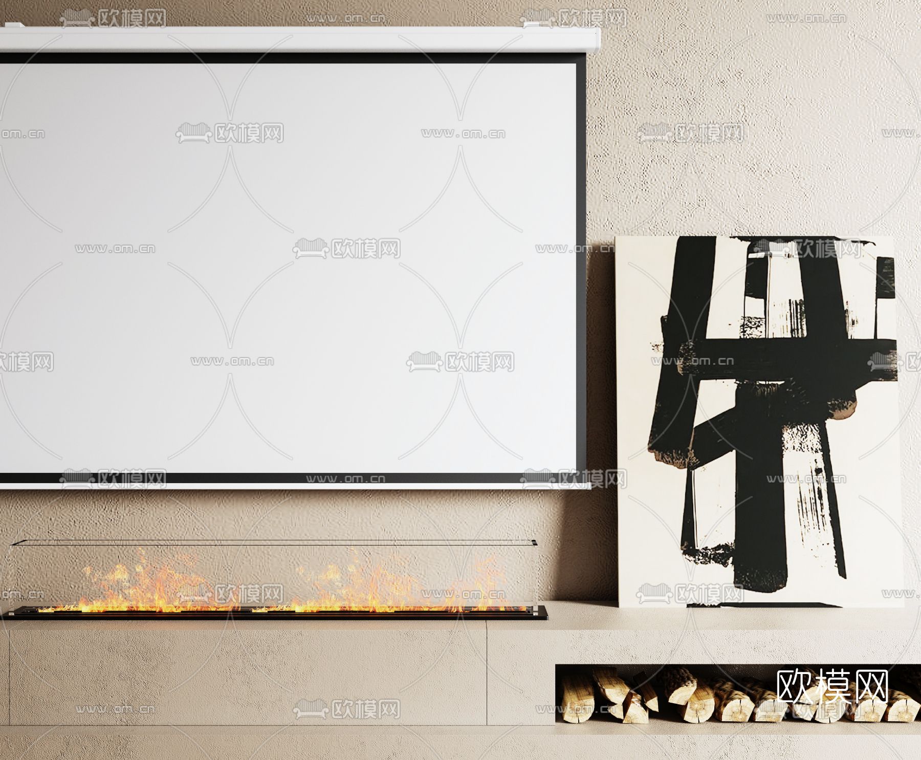 现代壁炉3d模型下载