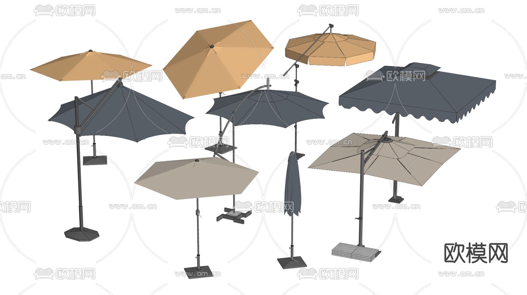 现代遮阳伞 户外伞su模型下载（渲染图2）