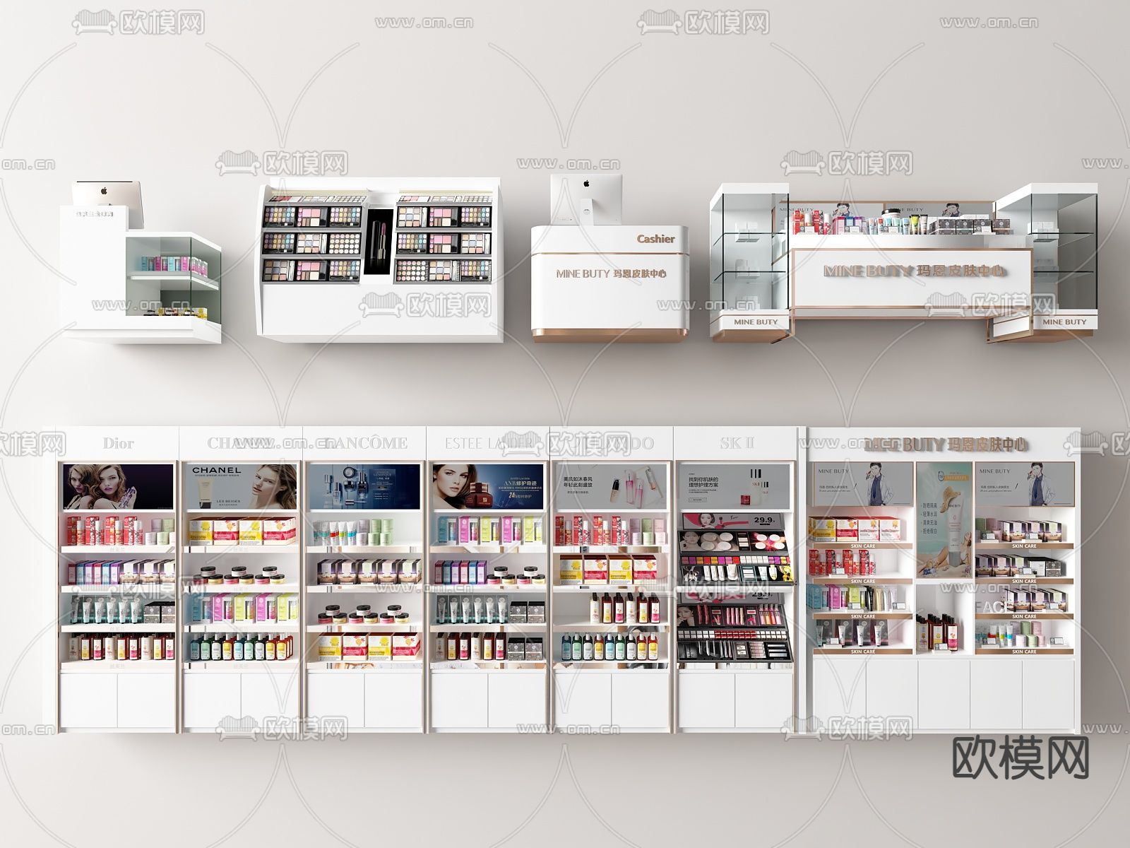 现代展示柜 化妆品展台su模型下载（渲染图1）