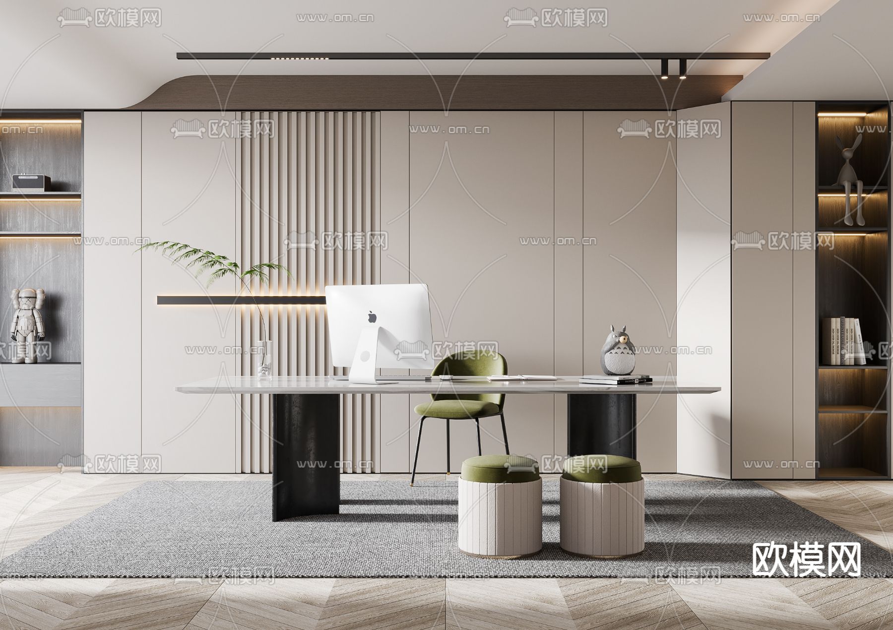 现代书房3d模型下载