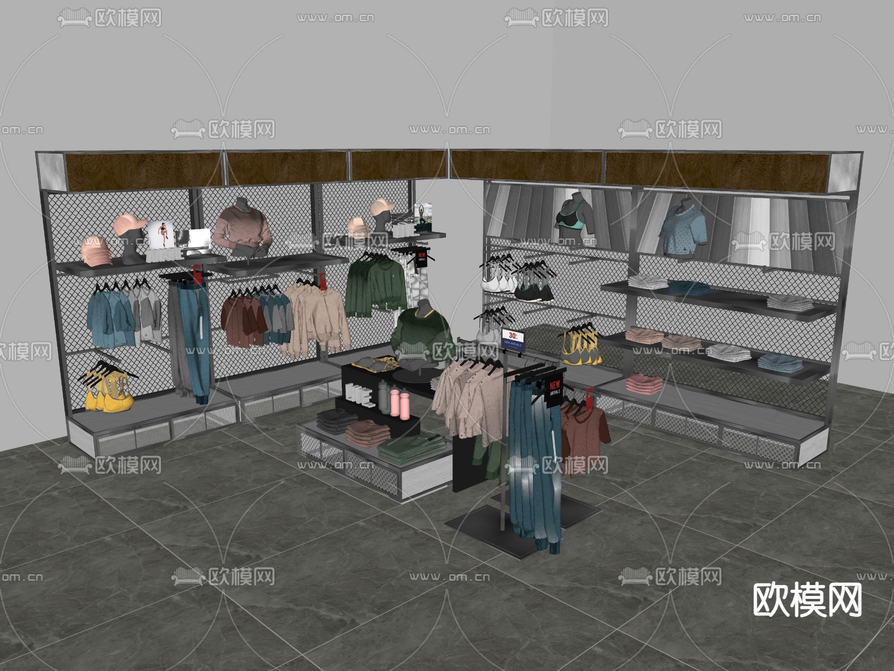 工业风女装货架su模型下载（渲染图2）