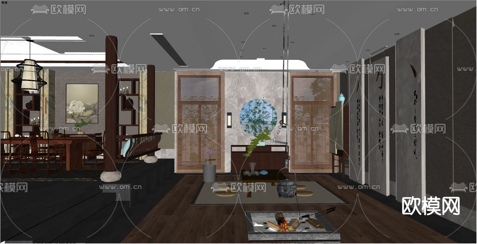 新中式茶馆su模型下载（渲染图2）