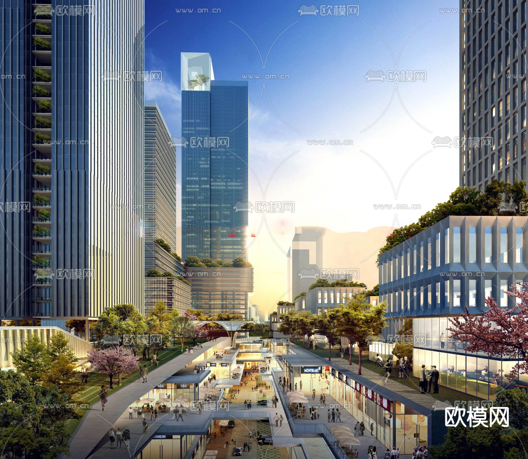 商业街 商业综合体su模型下载（渲染图2）