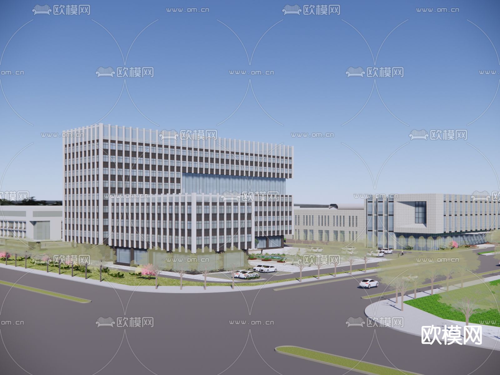 现代办公建筑产业园su模型下载（渲染图1）