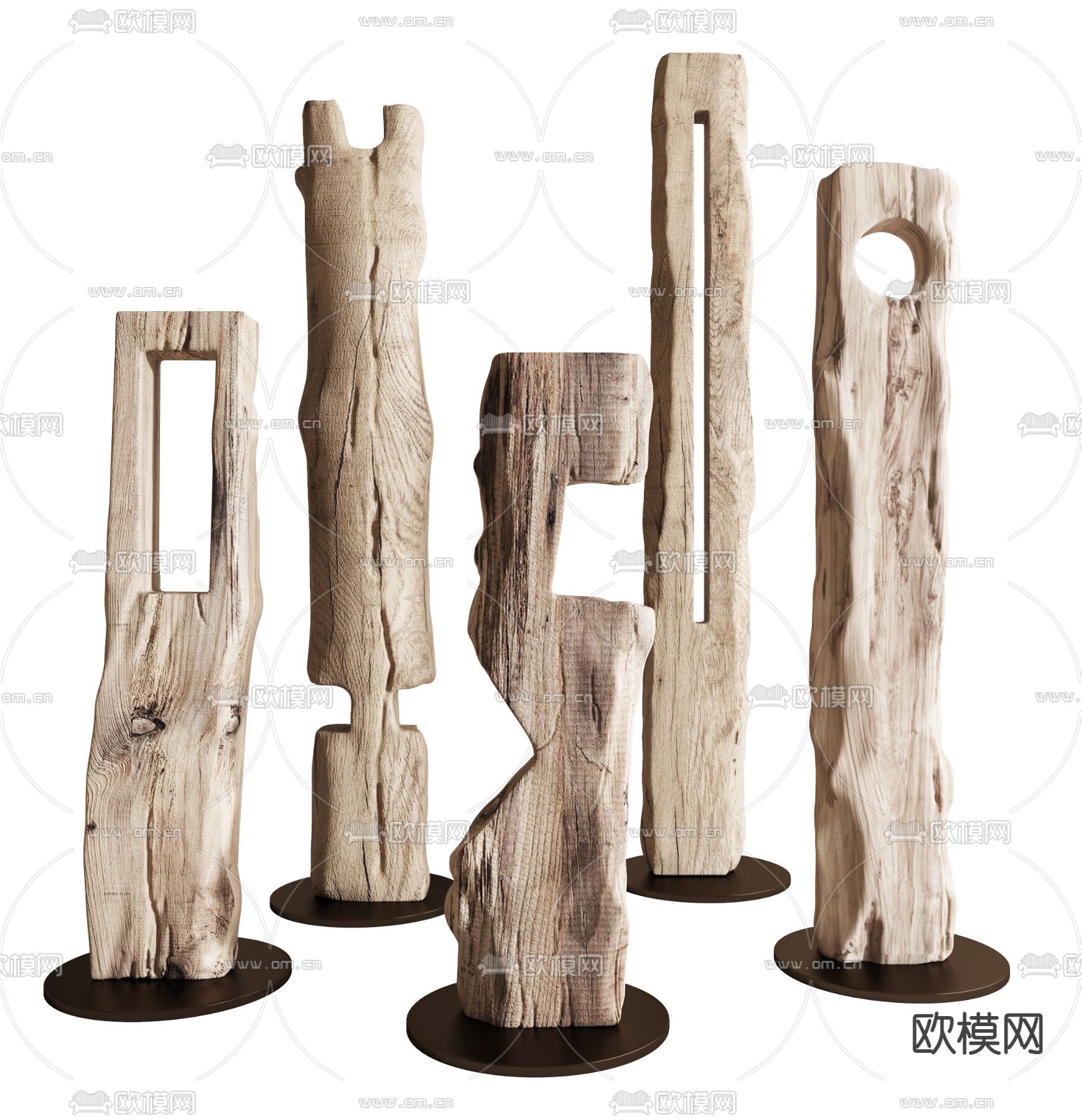 侘寂风木雕塑摆件su模型下载（渲染图1）
