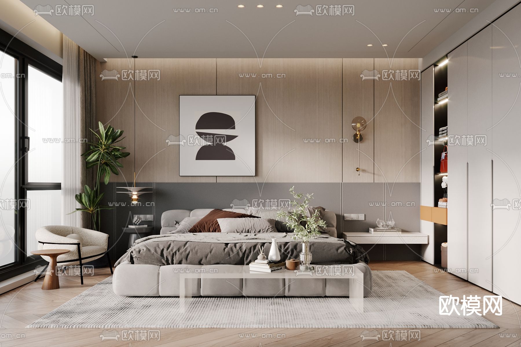 现代卧室 主卧3d模型下载_ID12238256_3dmax免费模型-欧模网