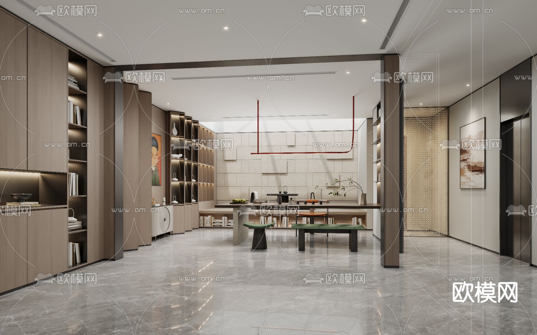 新中式茶室3d模型下载（渲染图1）