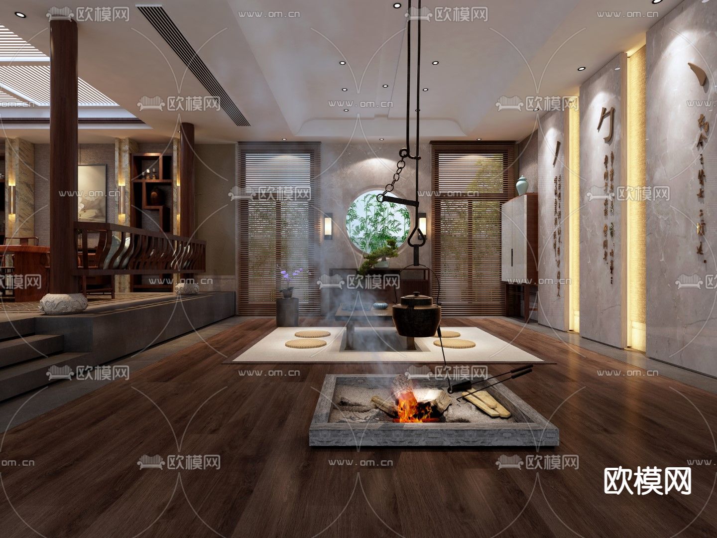 新中式茶馆su模型下载（渲染图3）