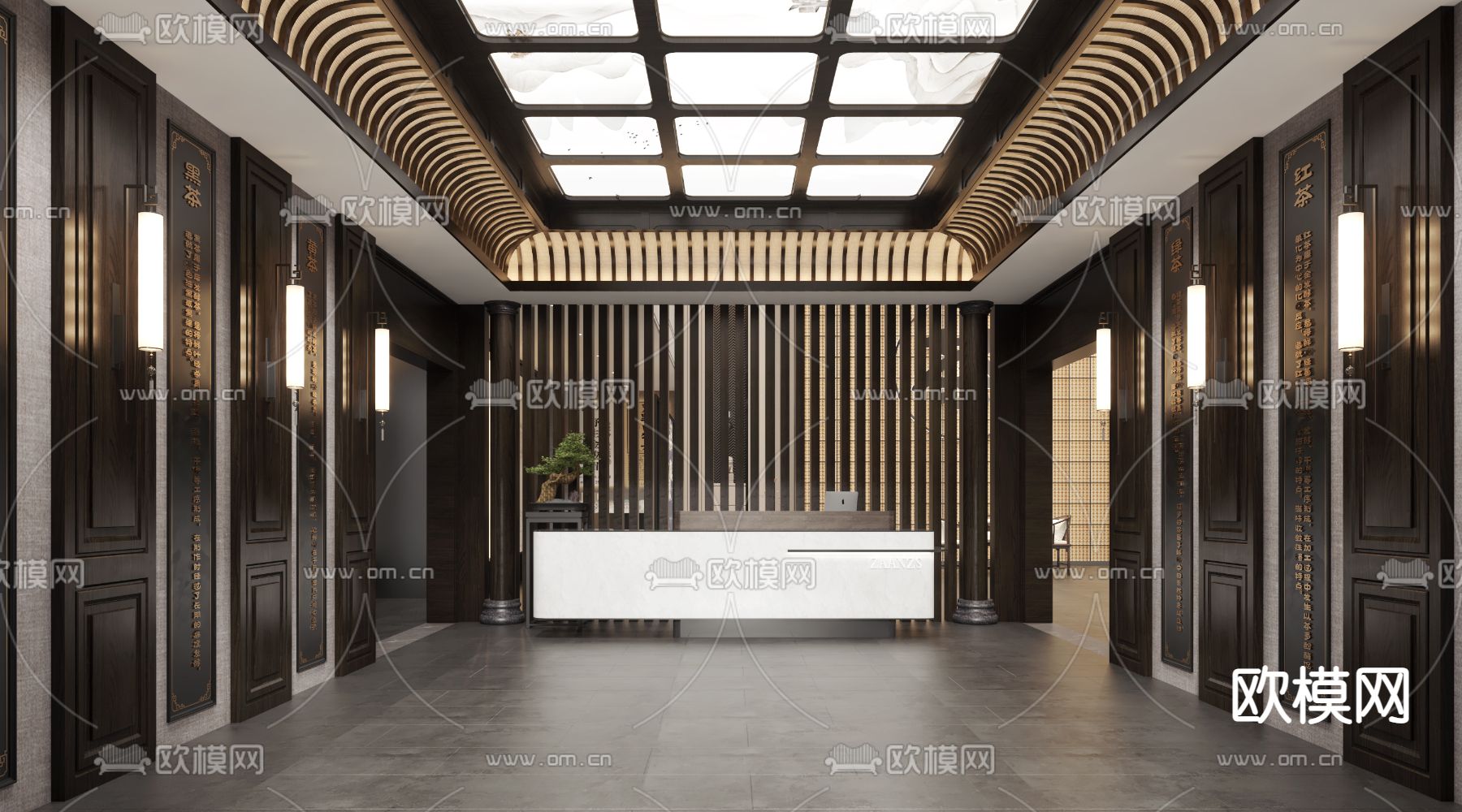新中式公司前台 接待处3d模型下载