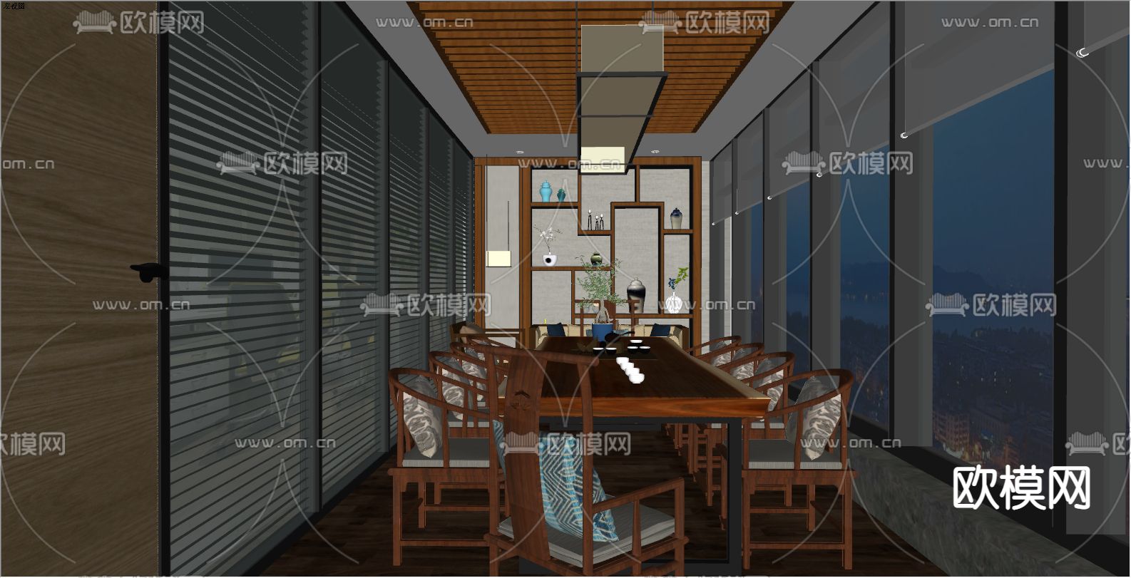 新中式接待室 茶室su模型